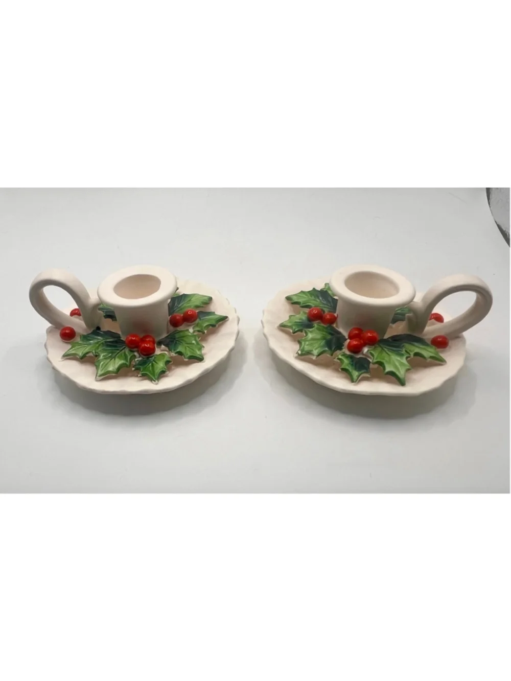 Vintage Holt Howard 1962 Holly Berry Candle Holders Pair Christmas Chamberstick